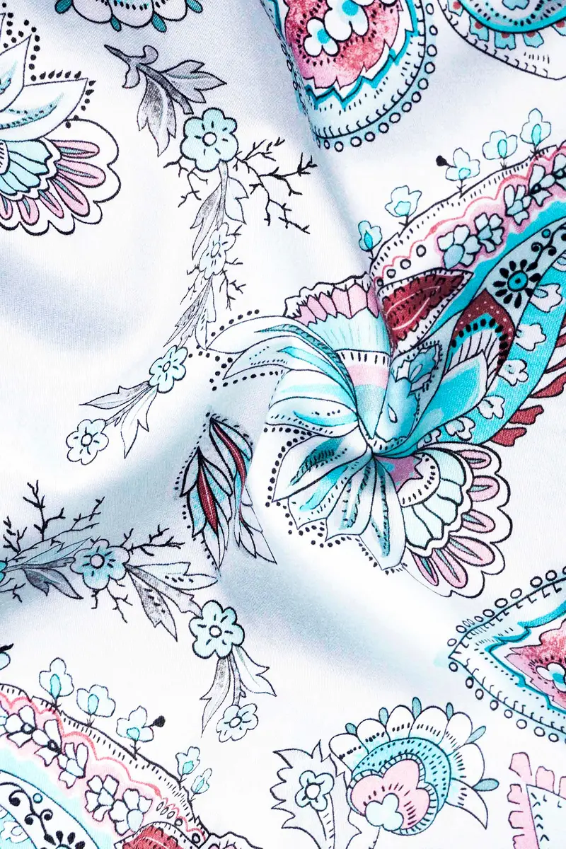 Bright White And Tiffany Blue Leaves Printed Subtle Sheen Super Soft Premium Cotton Shirt 2
