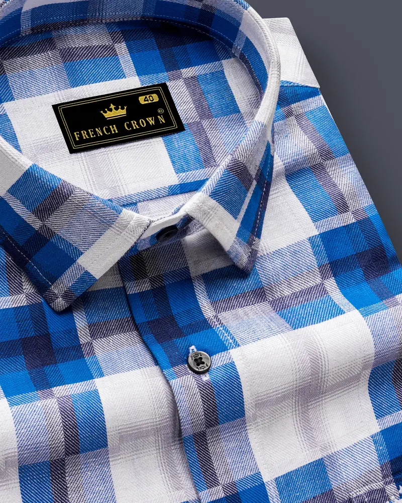 Bright White And Tory Blue Checkered Premium Cotton Shirt 1