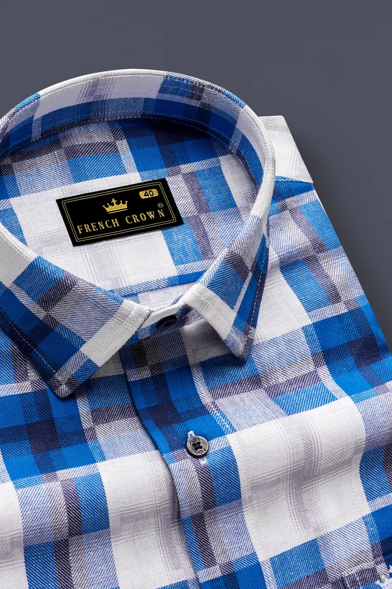 Bright White And Tory Blue Checkered Premium Cotton Shirt 2
