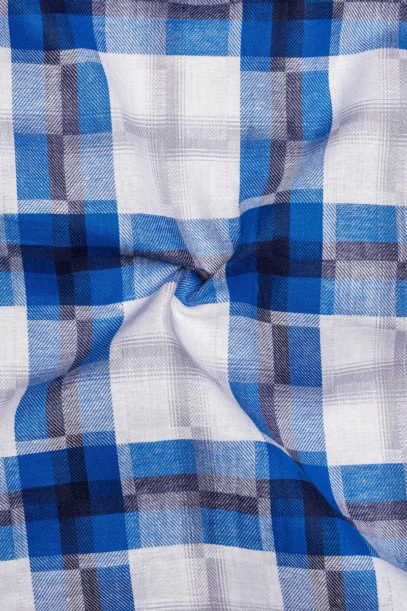 Bright White And Tory Blue Checkered Premium Cotton Shirt 3