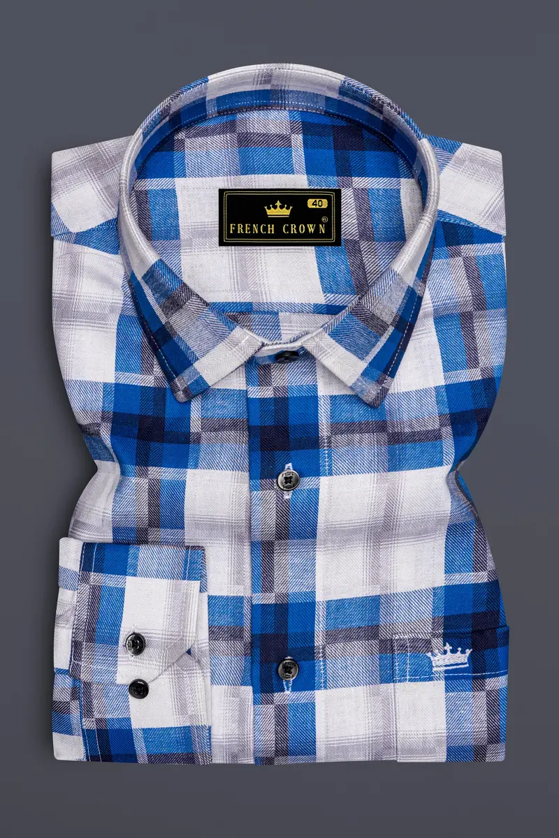 Bright White And Tory Blue Checkered Premium Cotton Shirt 4
