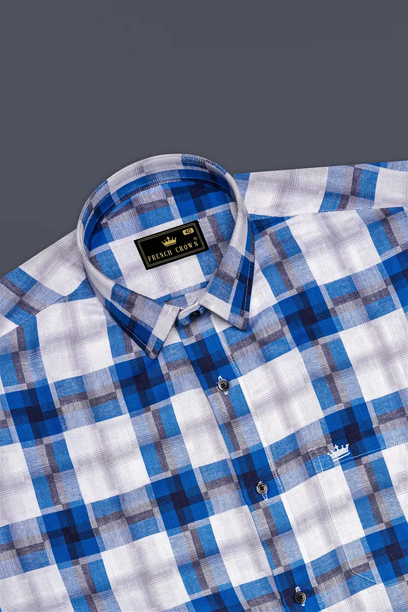Bright White And Tory Blue Checkered Premium Cotton Shirt 5