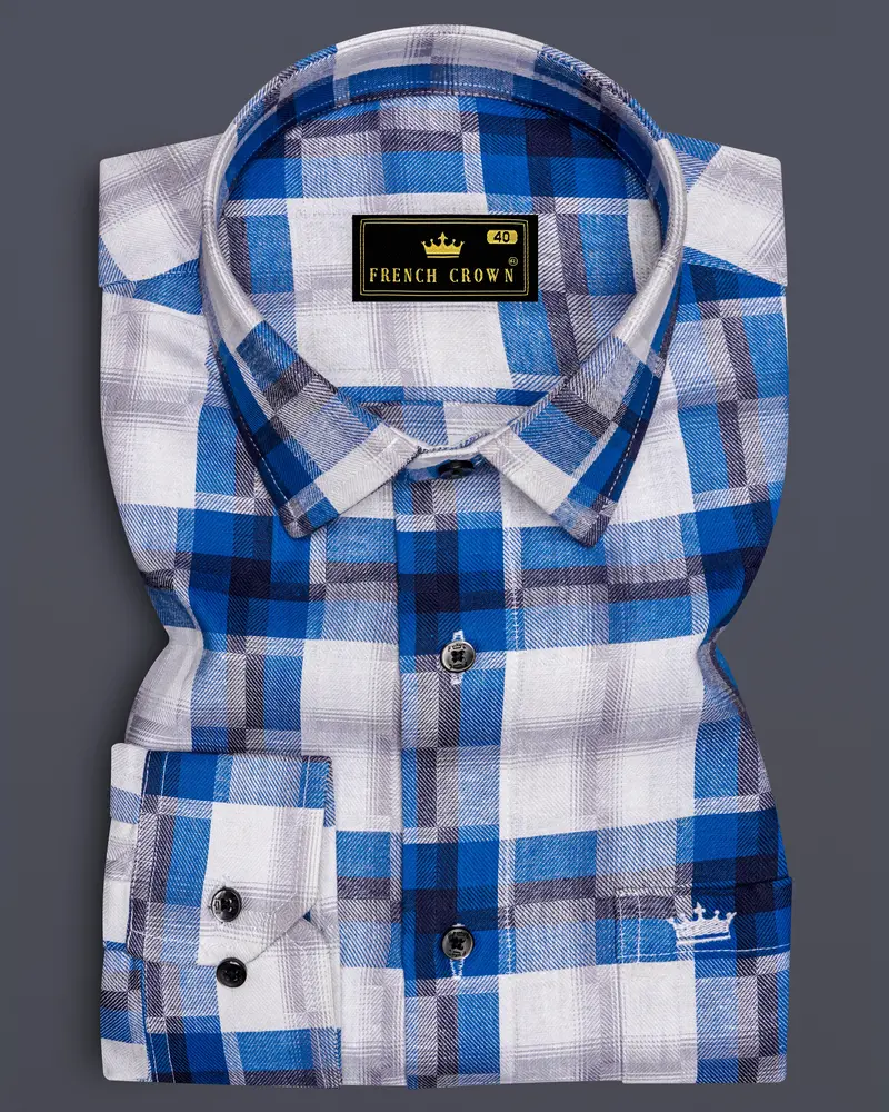 Bright White And Tory Blue Checkered Premium Cotton Shirt 6