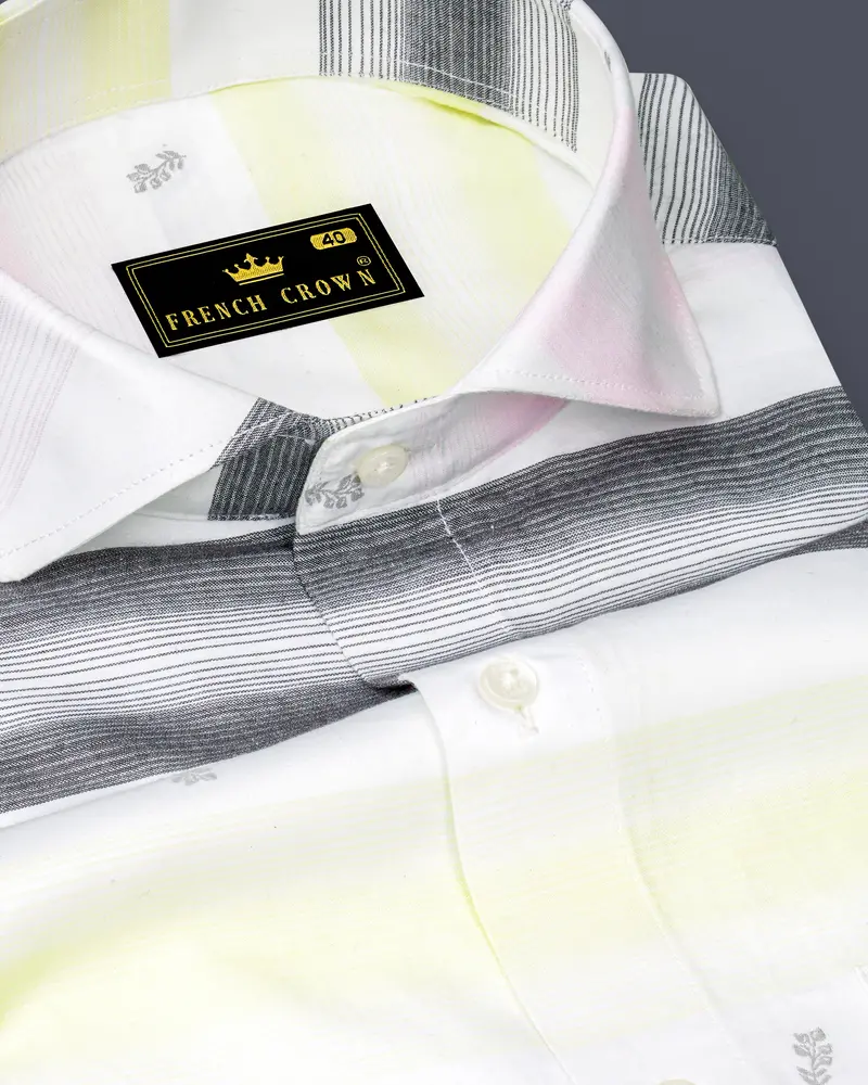 Bright White And Tundora Black With Platinum Pink Jacquard Textured Premium Giza Cotton Shirt 1