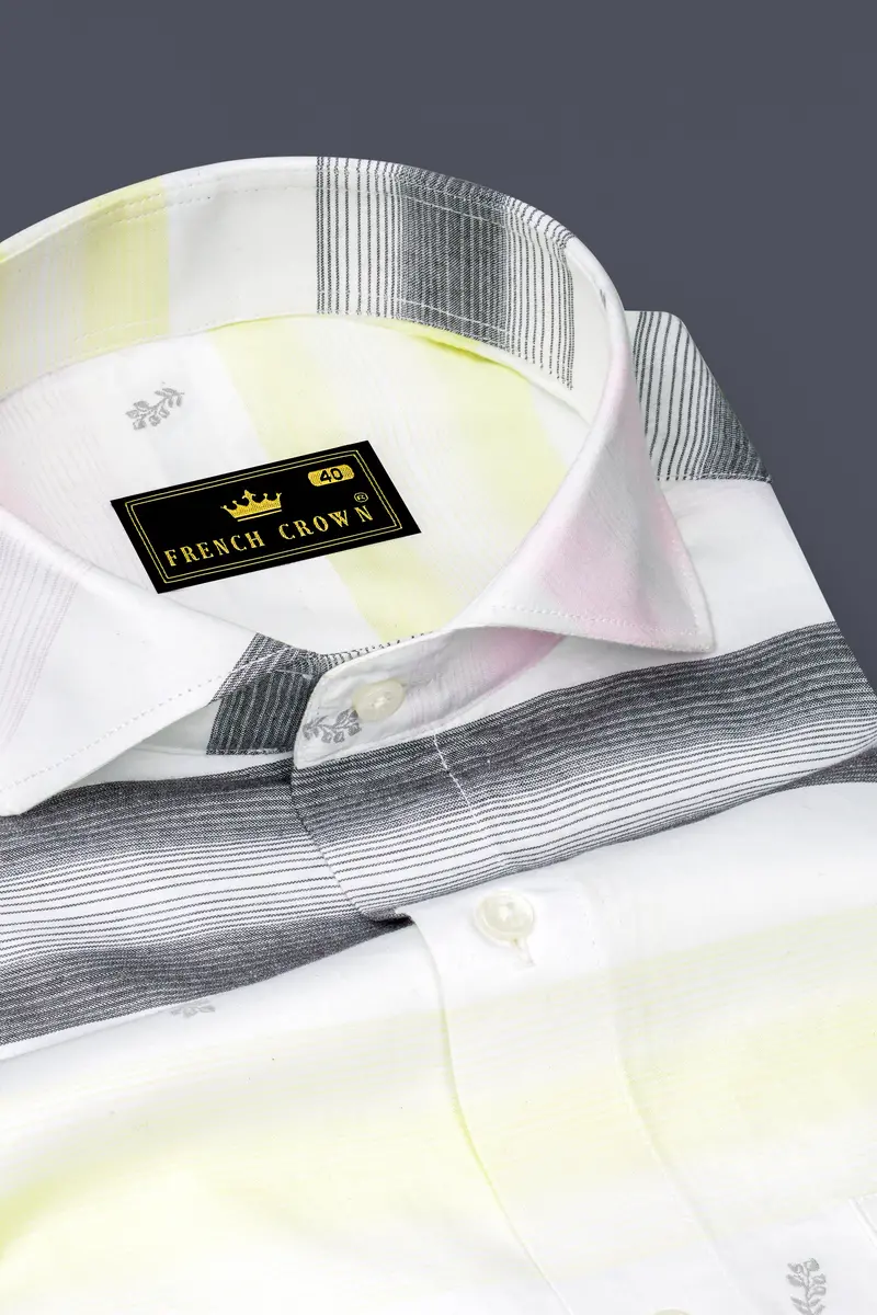 Bright White And Tundora Black With Platinum Pink Jacquard Textured Premium Giza Cotton Shirt 2