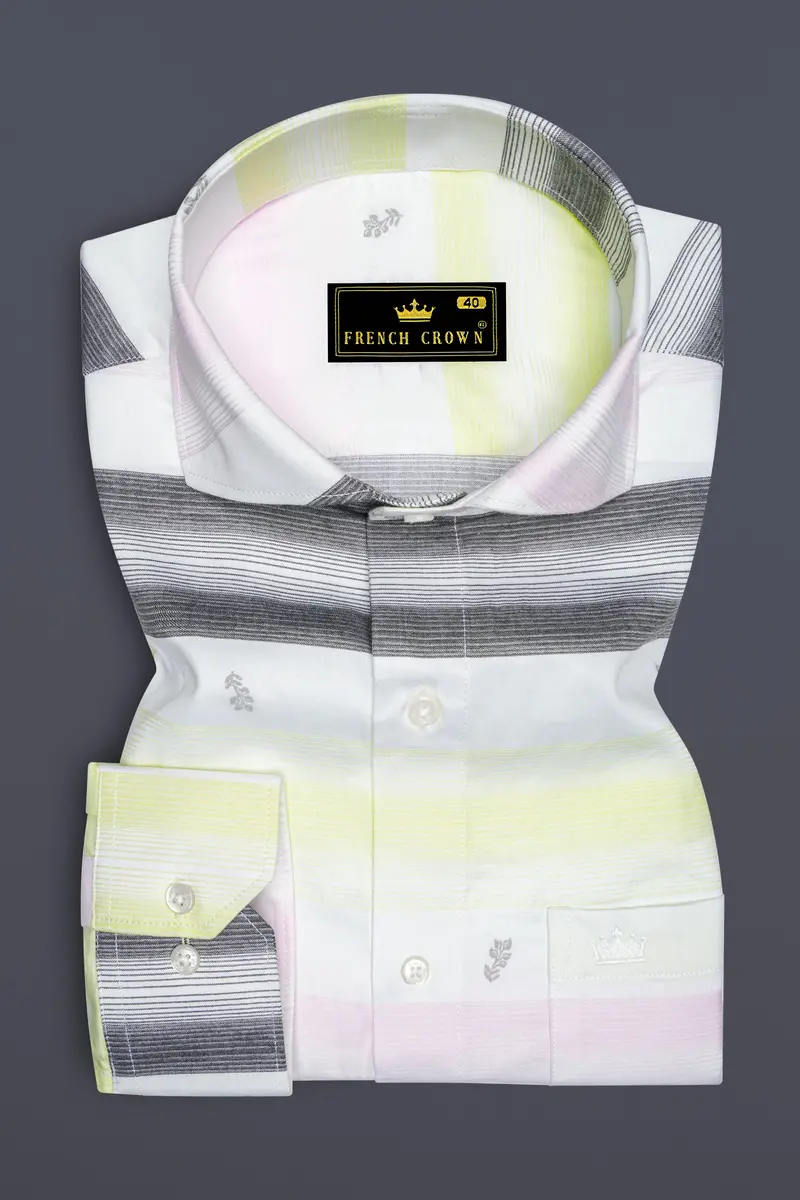 Bright White And Tundora Black With Platinum Pink Jacquard Textured Premium Giza Cotton Shirt 4