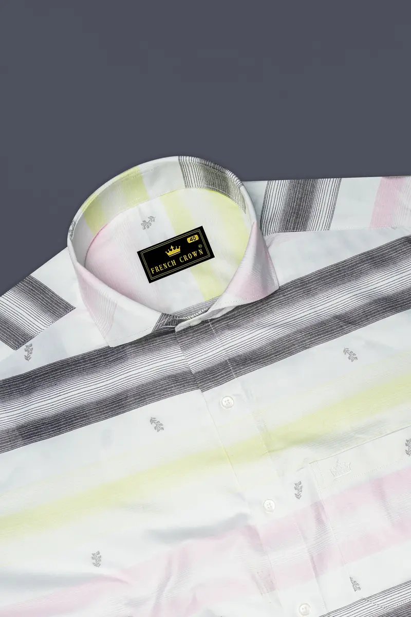 Bright White And Tundora Black With Platinum Pink Jacquard Textured Premium Giza Cotton Shirt 5