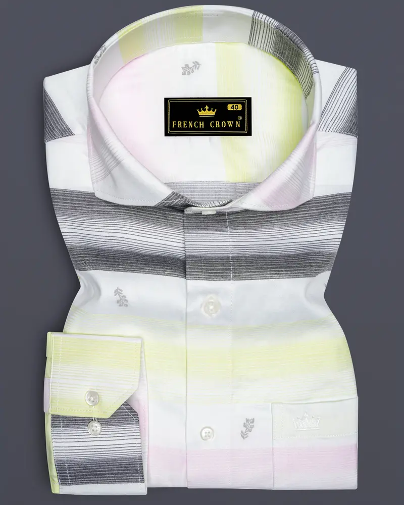 Bright White And Tundora Black With Platinum Pink Jacquard Textured Premium Giza Cotton Shirt 6