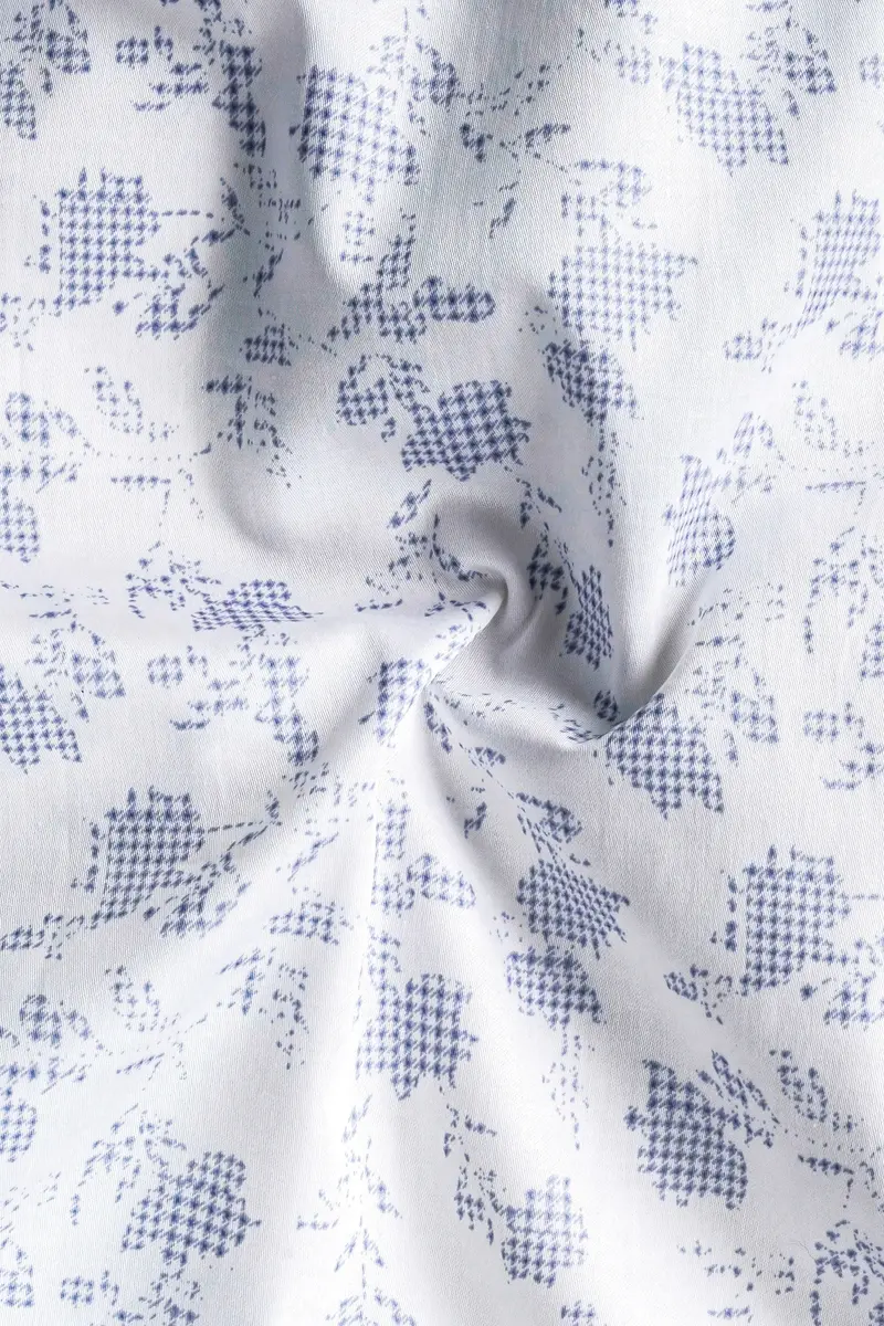 Bright White And Twilight Blue Printed Subtle Sheen Super Soft Premium Cotton Shirt 2