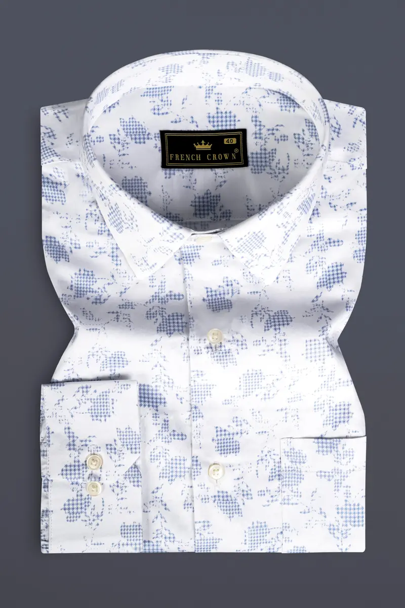 Bright White And Twilight Blue Printed Subtle Sheen Super Soft Premium Cotton Shirt 3