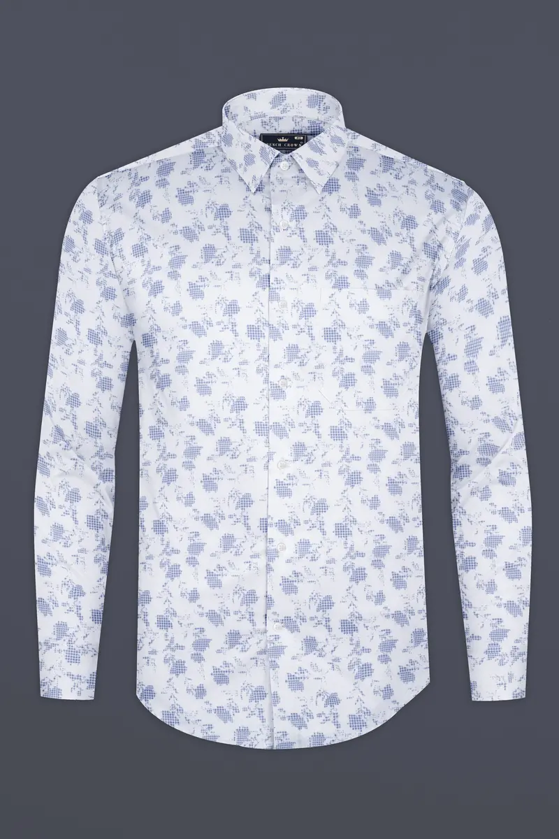 Bright White And Twilight Blue Printed Subtle Sheen Super Soft Premium Cotton Shirt 4