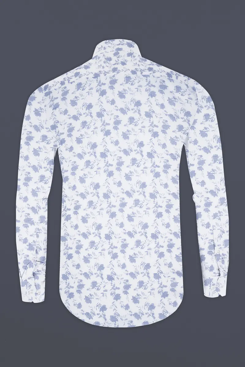 Bright White And Twilight Blue Printed Subtle Sheen Super Soft Premium Cotton Shirt 5