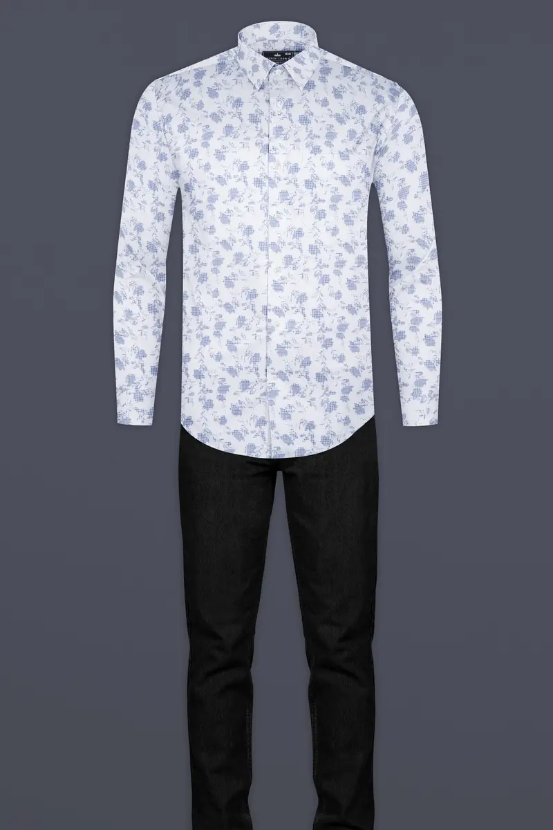 Bright White And Twilight Blue Printed Subtle Sheen Super Soft Premium Cotton Shirt 6