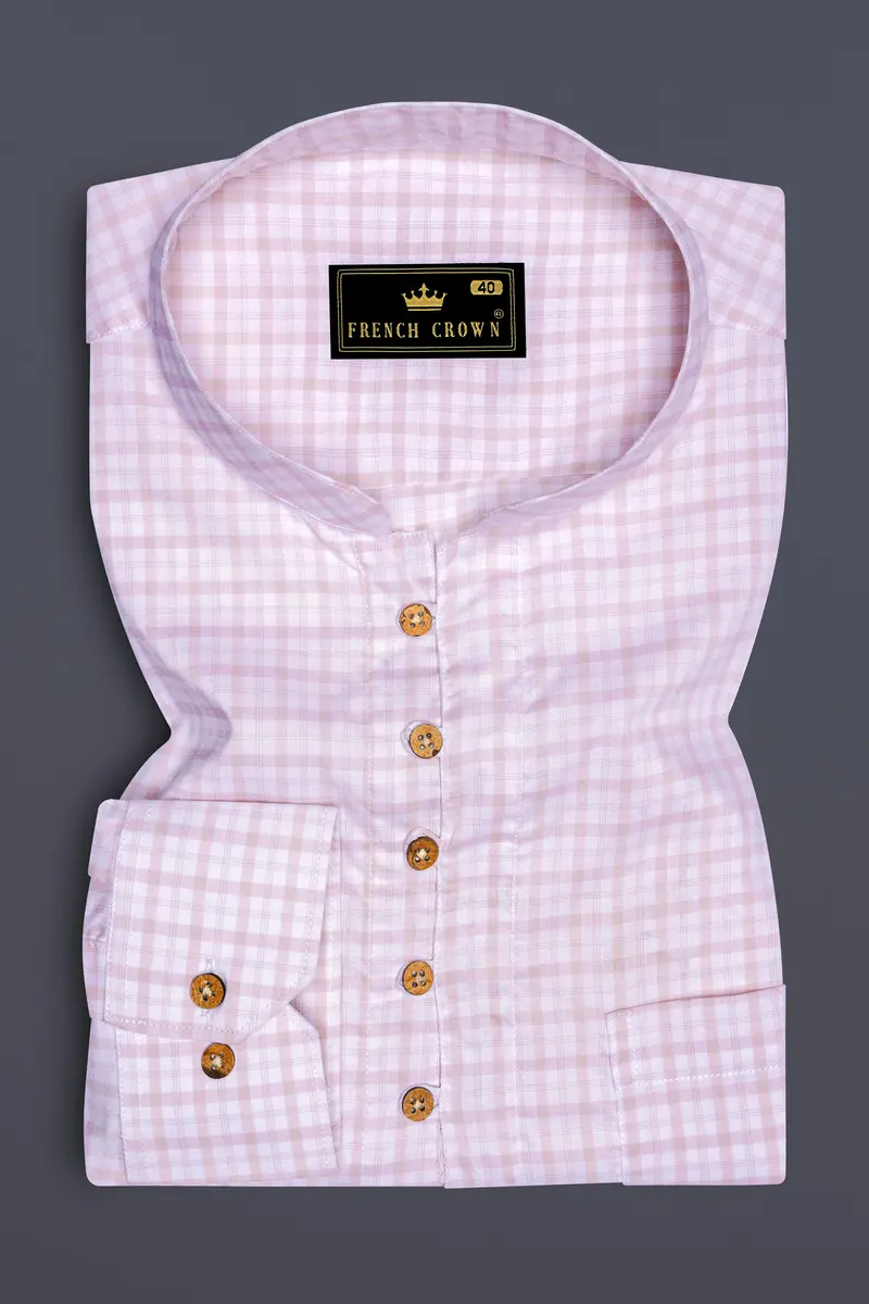 Bright White And Twilight Pink Checkered Premium Cotton Kurta Shirt 2