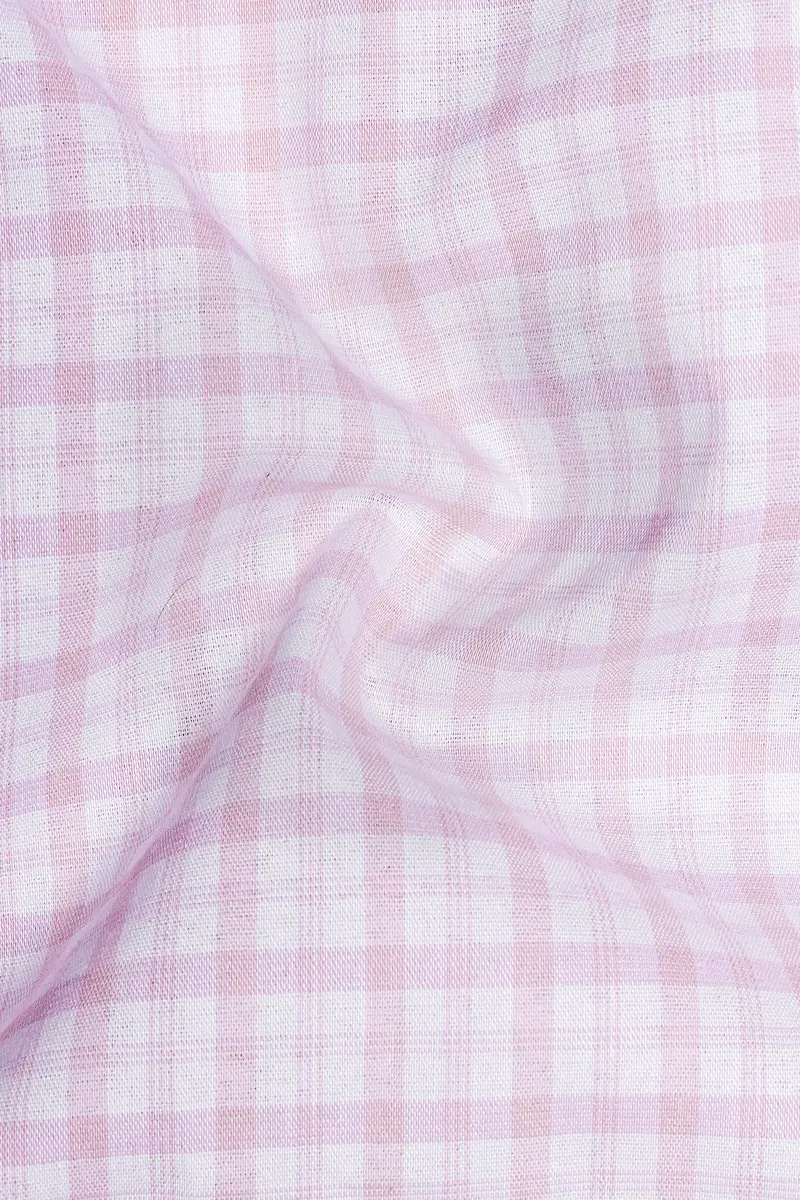 Bright White And Twilight Pink Checkered Premium Cotton Kurta Shirt 3