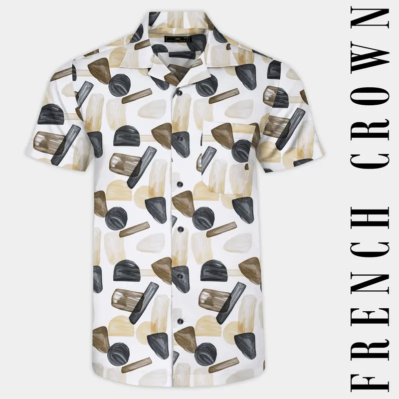Bright White And Umber Brown Abstract Printed Subtle Sheen Super Soft Premium Cotton Shirt 1
