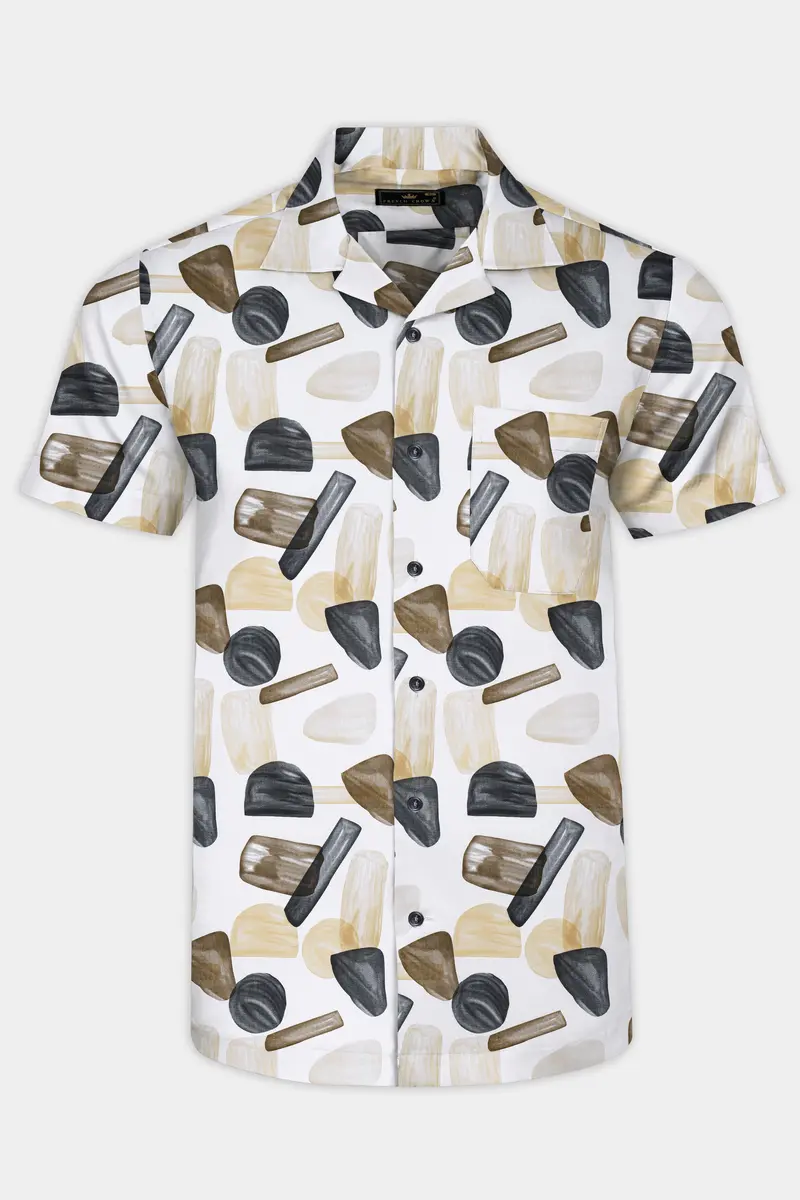 Bright White And Umber Brown Abstract Printed Subtle Sheen Super Soft Premium Cotton Shirt 2