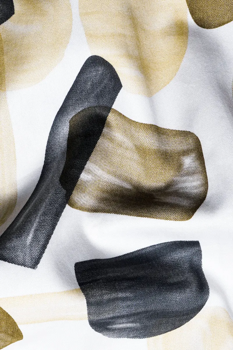 Bright White And Umber Brown Abstract Printed Subtle Sheen Super Soft Premium Cotton Shirt 3