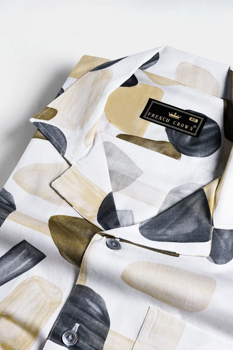 Bright White And Umber Brown Abstract Printed Subtle Sheen Super Soft Premium Cotton Shirt 4