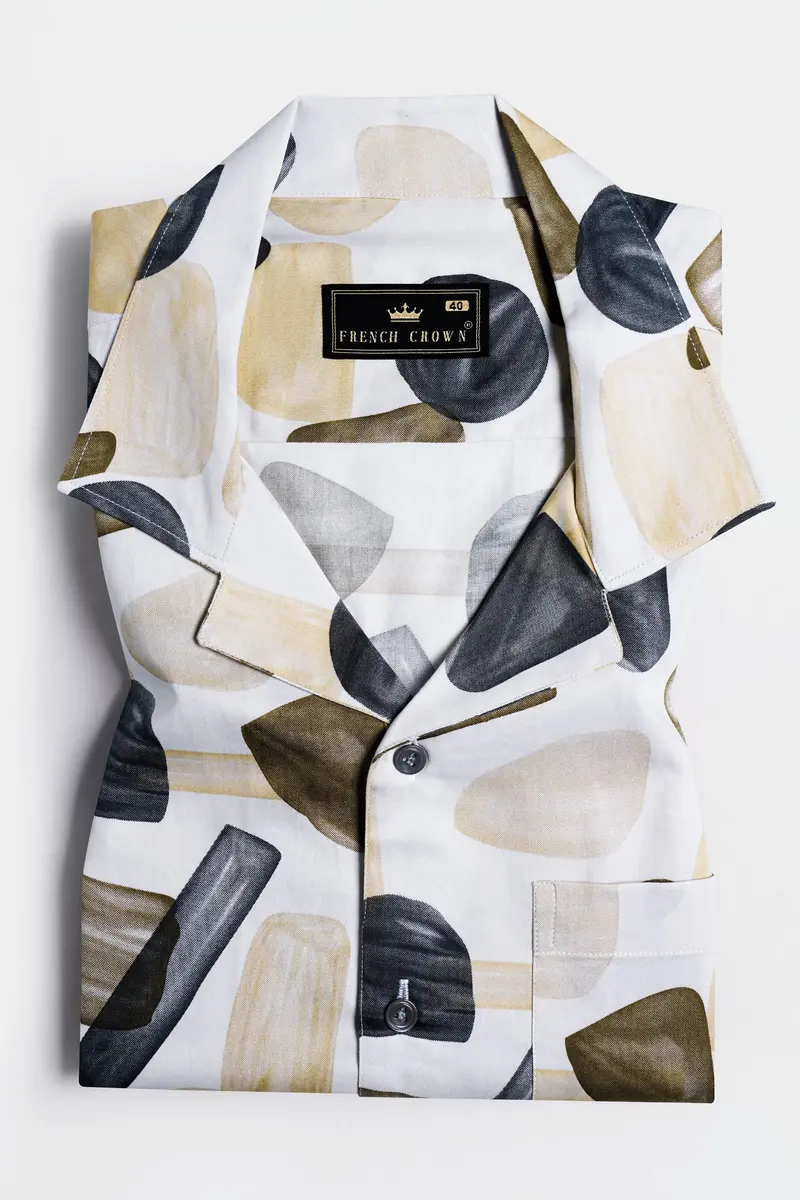 Bright White And Umber Brown Abstract Printed Subtle Sheen Super Soft Premium Cotton Shirt 5