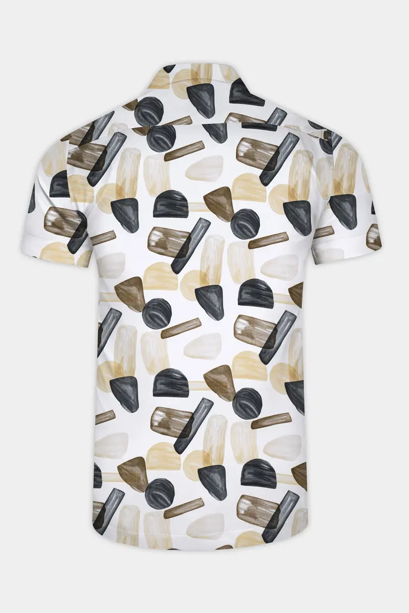 Bright White And Umber Brown Abstract Printed Subtle Sheen Super Soft Premium Cotton Shirt 6