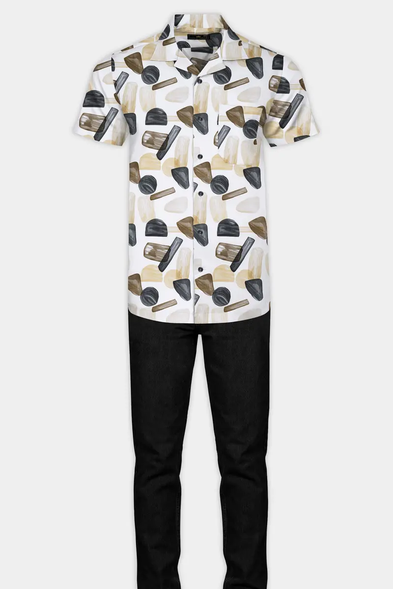 Bright White And Umber Brown Abstract Printed Subtle Sheen Super Soft Premium Cotton Shirt 7
