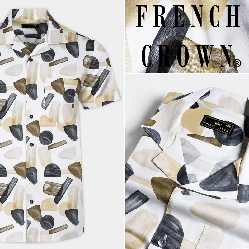 Bright White And Umber Brown Abstract Printed Subtle Sheen Super Soft Premium Cotton Shirt 9