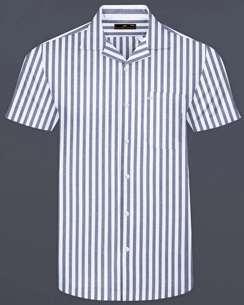 Bright White And Waterloo Gray Striped Premium Cotton Shirt 1