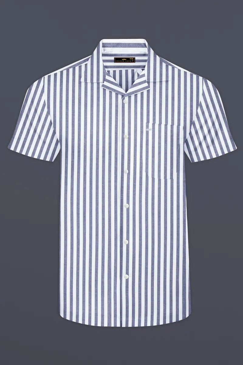 Bright White And Waterloo Gray Striped Premium Cotton Shirt 2
