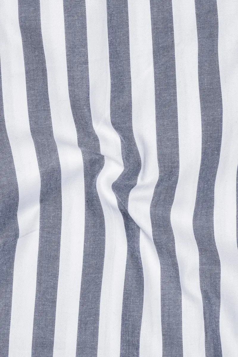Bright White And Waterloo Gray Striped Premium Cotton Shirt 3