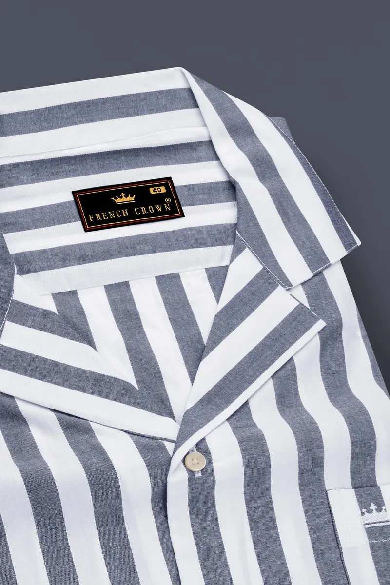 Bright White And Waterloo Gray Striped Premium Cotton Shirt 4