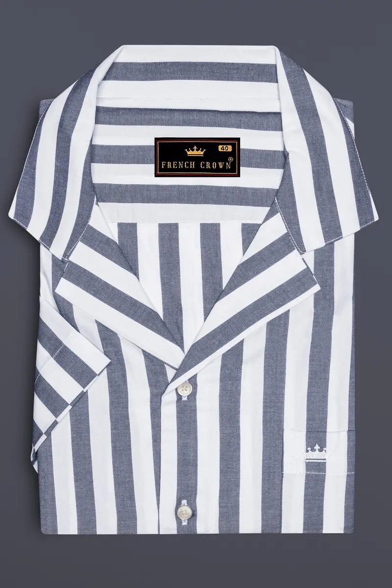 Bright White And Waterloo Gray Striped Premium Cotton Shirt 5