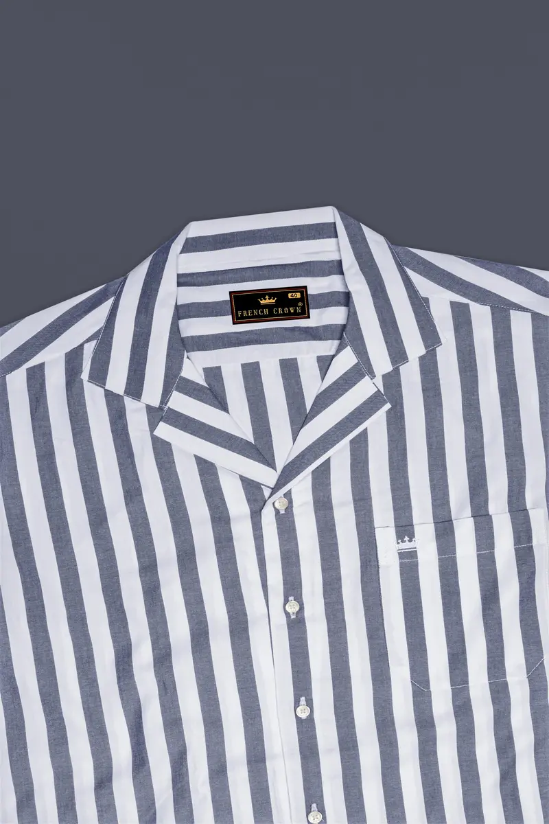 Bright White And Waterloo Gray Striped Premium Cotton Shirt 6
