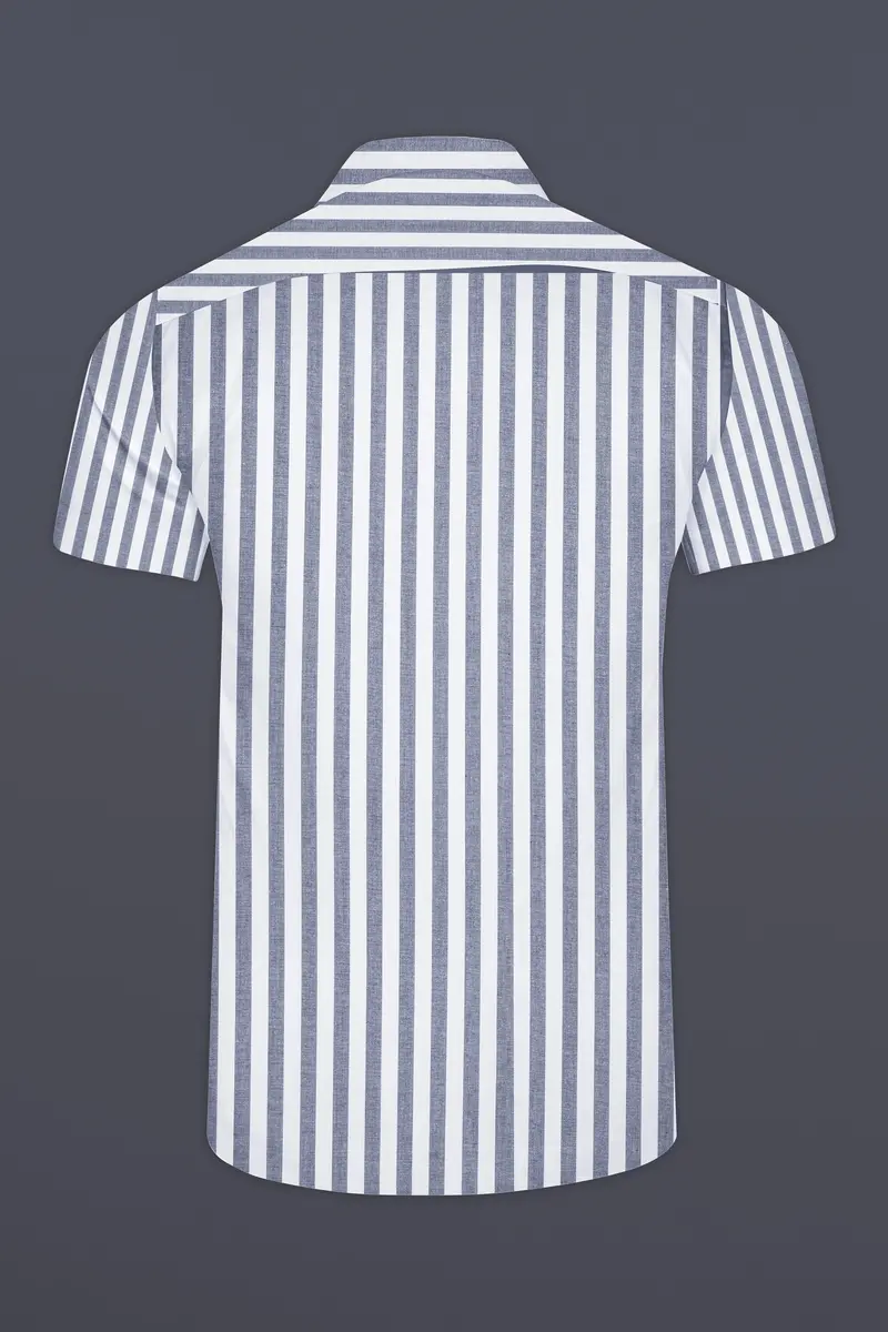 Bright White And Waterloo Gray Striped Premium Cotton Shirt 7