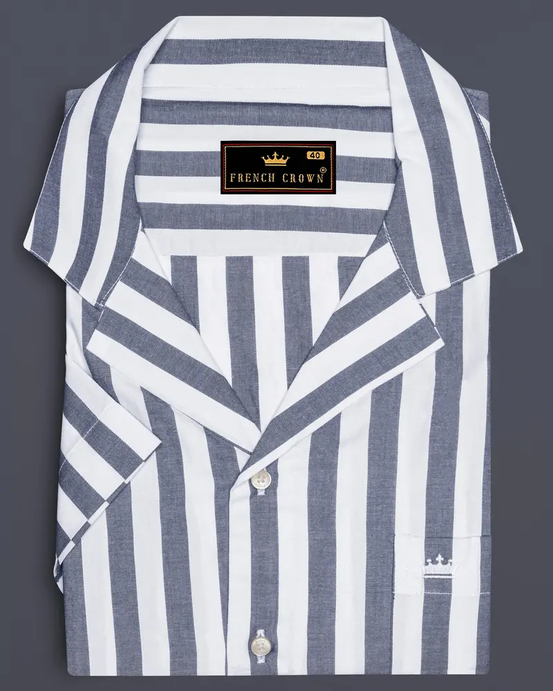 Bright White And Waterloo Gray Striped Premium Cotton Shirt 8