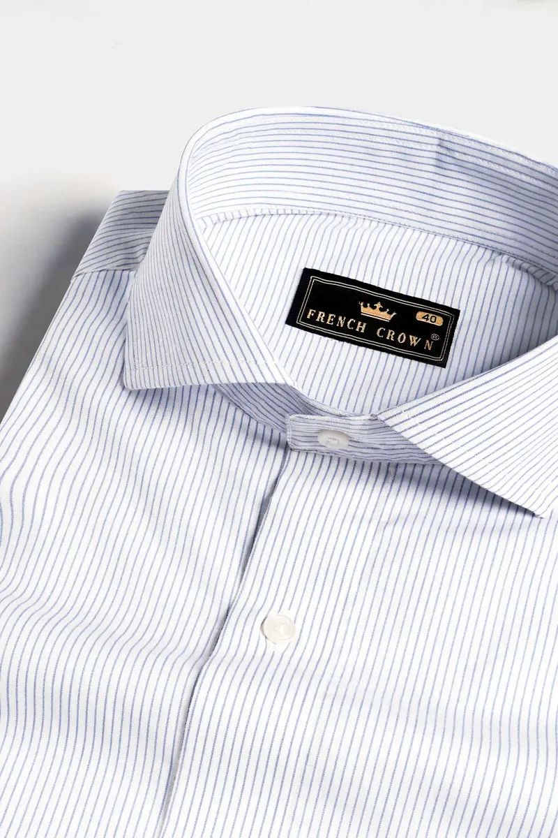 Bright White And Yonder Blue Pinstriped Premium Cotton Shirt 1