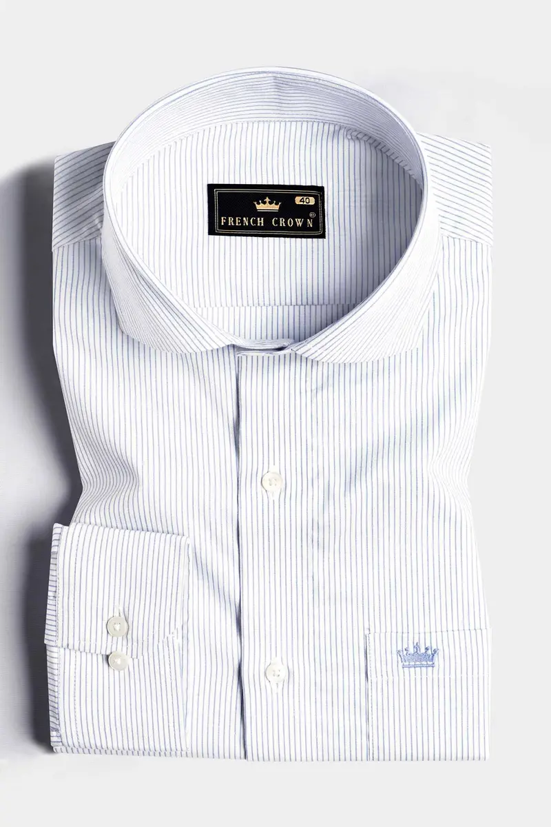 Bright White And Yonder Blue Pinstriped Premium Cotton Shirt 3
