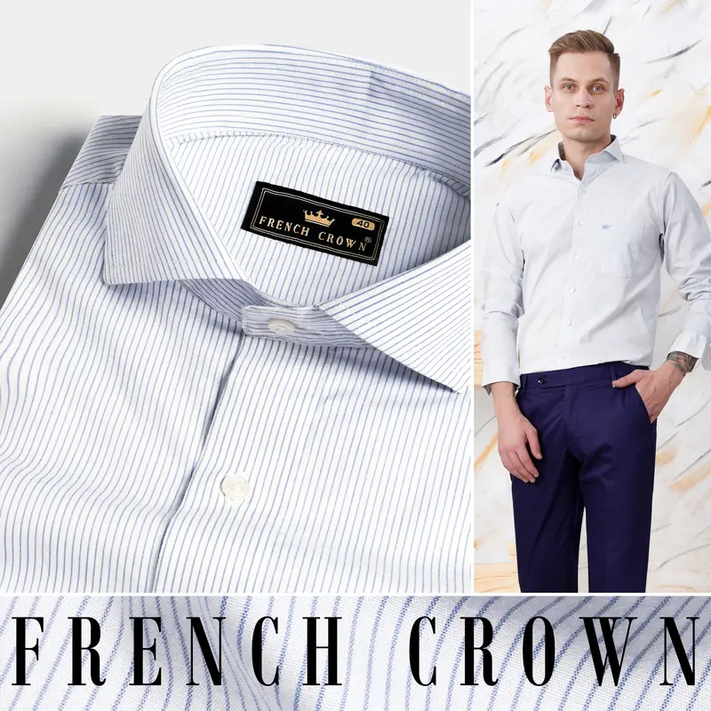 Bright White And Yonder Blue Pinstriped Premium Cotton Shirt 4