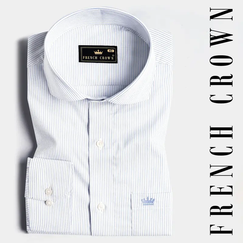 Bright White And Yonder Blue Pinstriped Premium Cotton Shirt 7