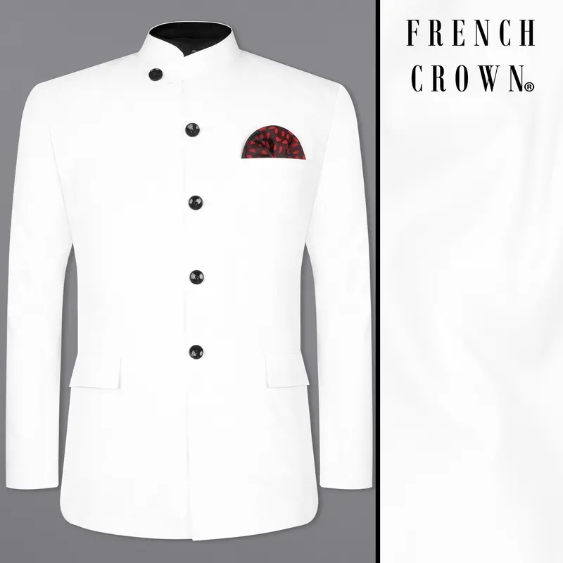Bright White Bandhgala Designer Luxurious Linen Blazer 1
