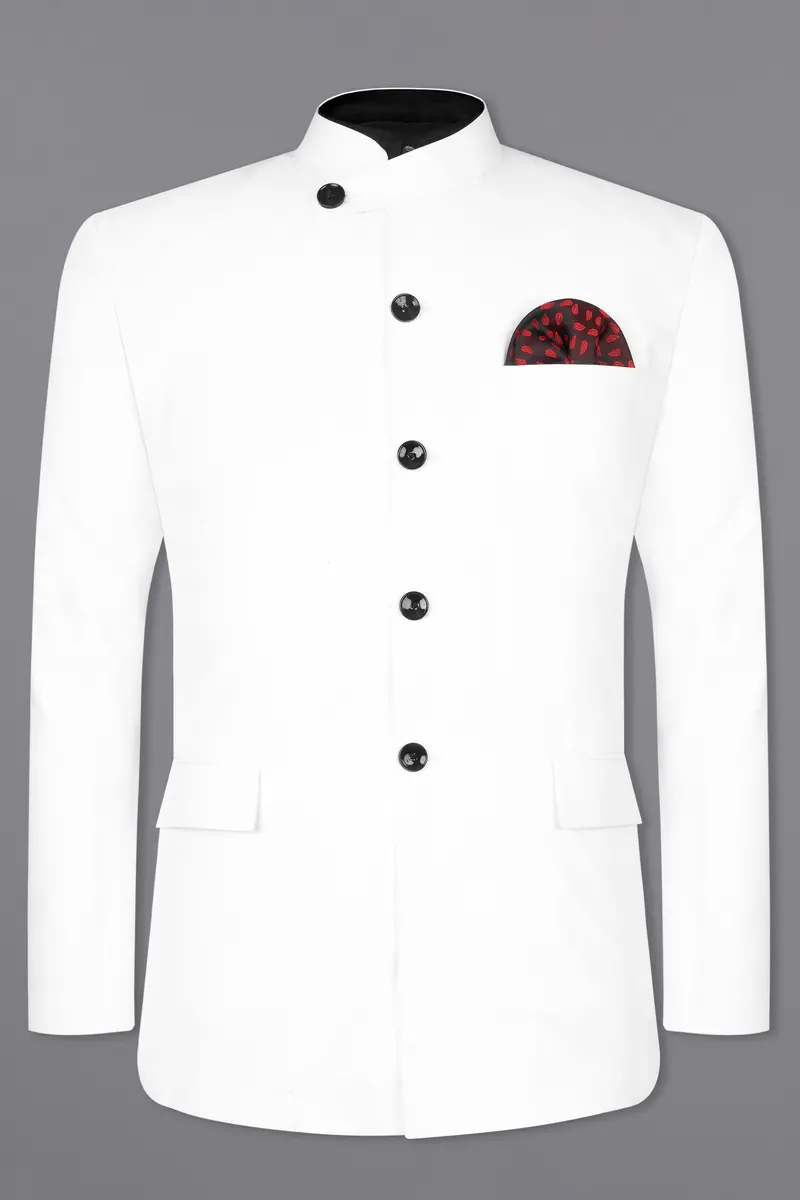 Bright White Bandhgala Designer Luxurious Linen Blazer 2