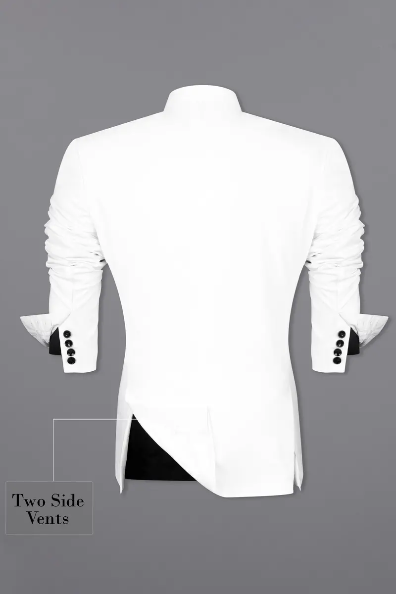 Bright White Bandhgala Designer Luxurious Linen Blazer 8