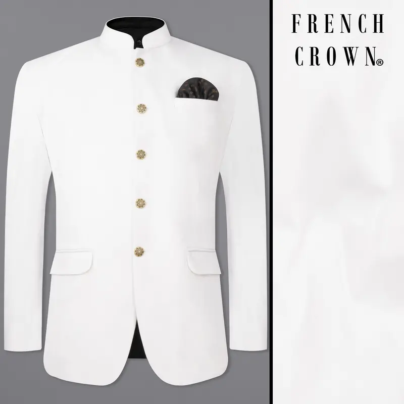 Bright White Bandhgala Velvet Blazer 1