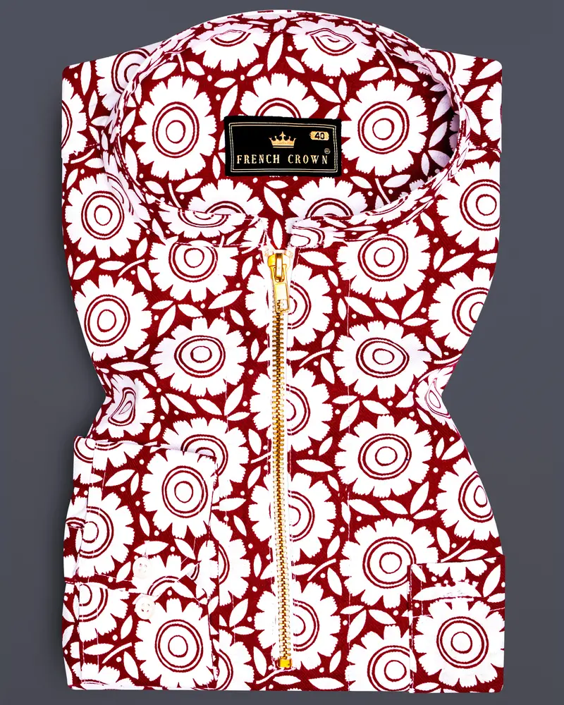 Bright White Bohemian Printed Royal Oxford Zipper Shirt 1
