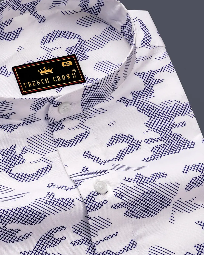 Bright White Camo Printed Premium Satin Shirt 1