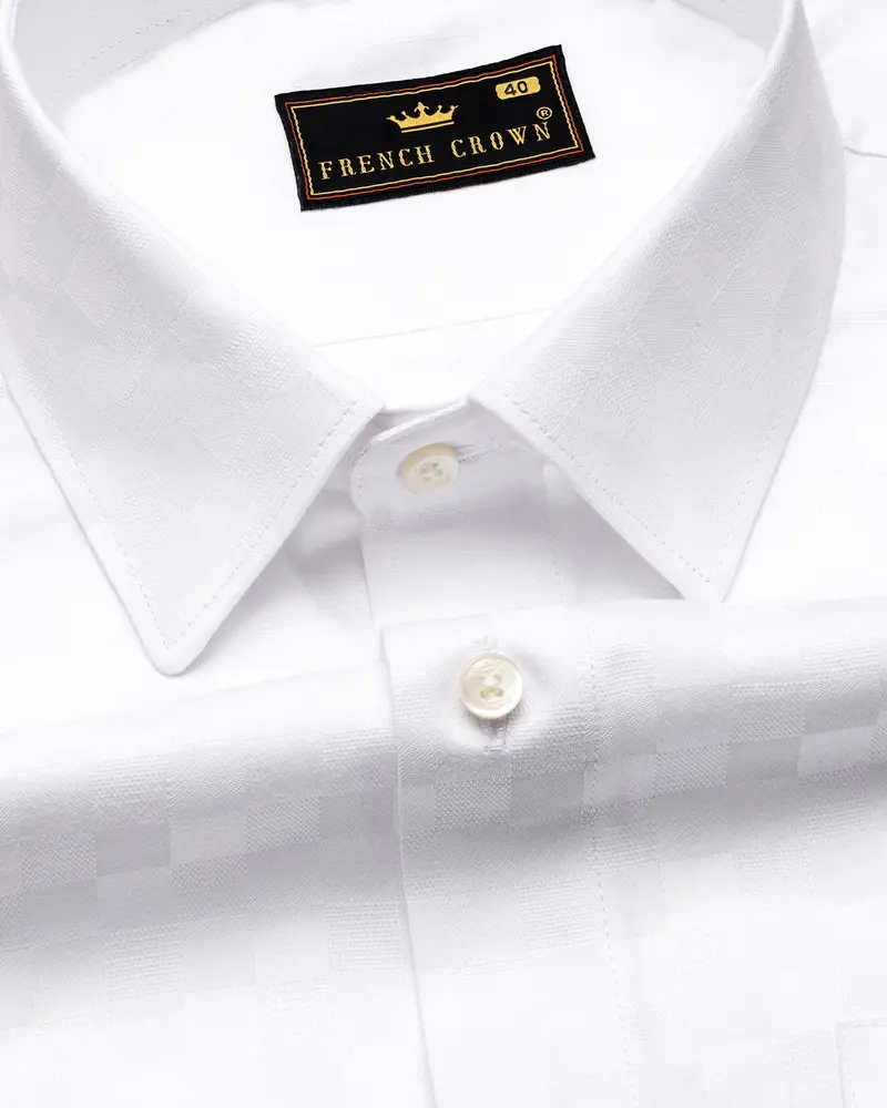 Bright White Checked Dobby Textured Premium Giza Cotton Shirt 1
