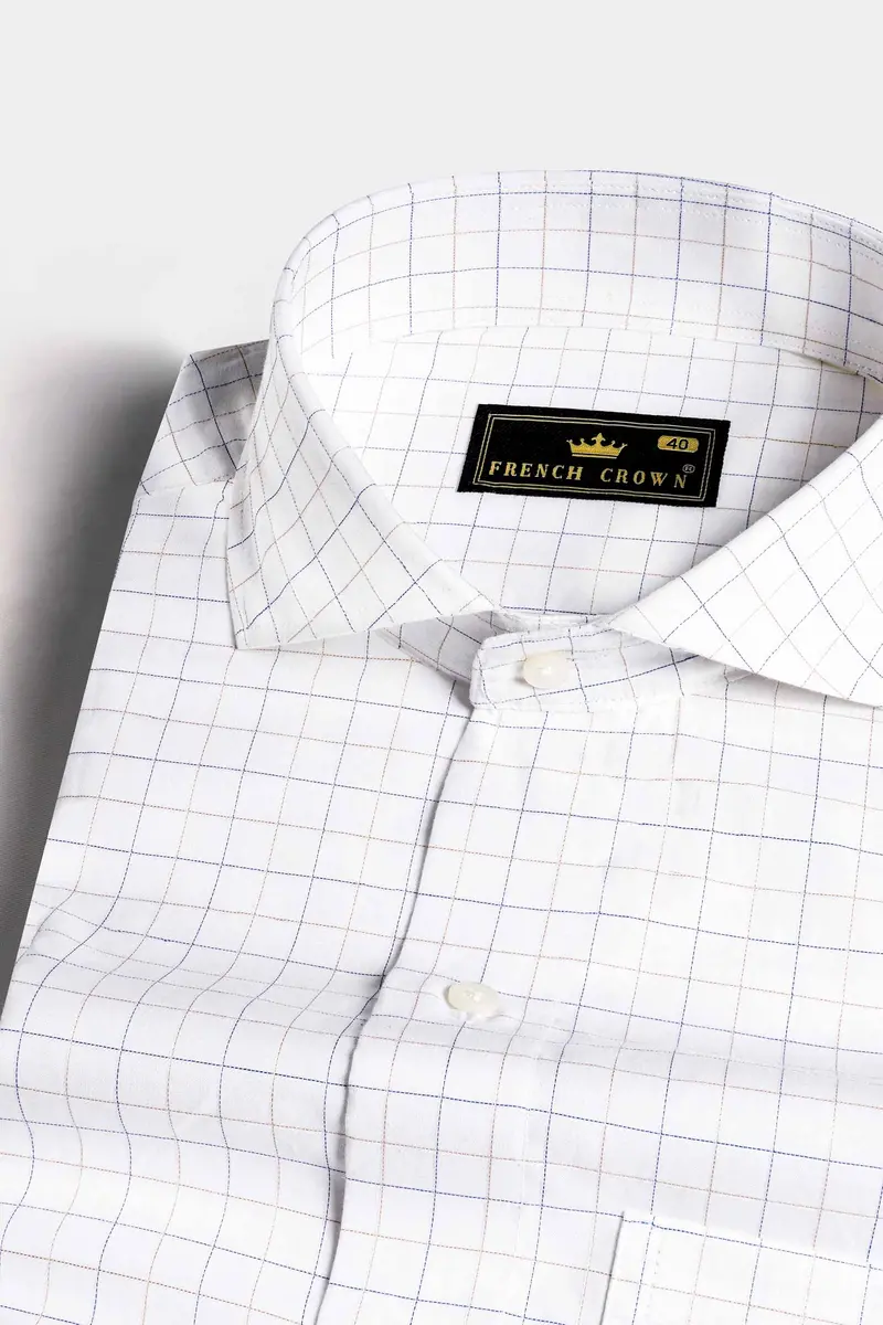 Bright White Checkered Dobby Textured Premium Giza Cotton Shirt 1