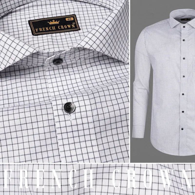 Bright White Checkered Premium Cotton Shirt 10