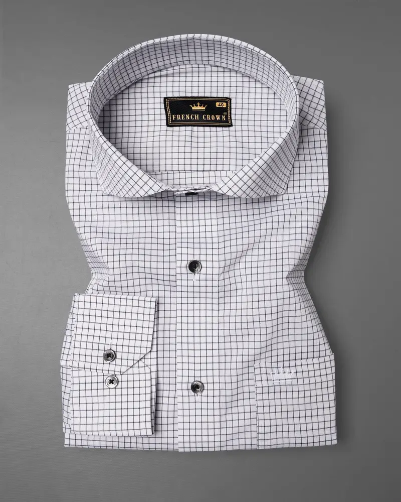 Bright White Checkered Premium Cotton Shirt 4