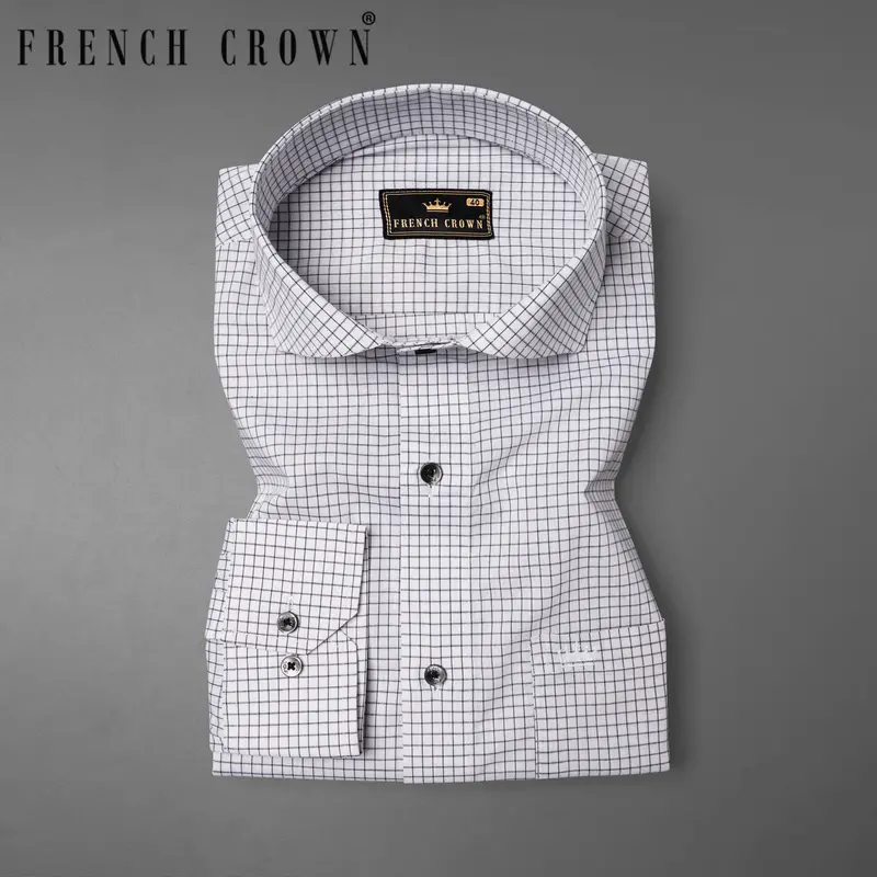Bright White Checkered Premium Cotton Shirt 7